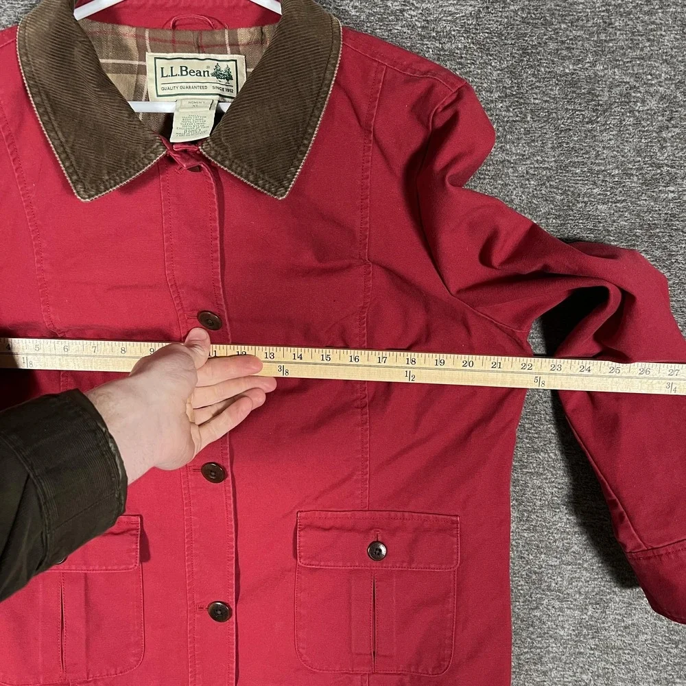 L.L.Bean Jacket Womens XL‎ Petite Red Canvas Corduroy Collar Lined Chore Coat - Picture 4 of 6